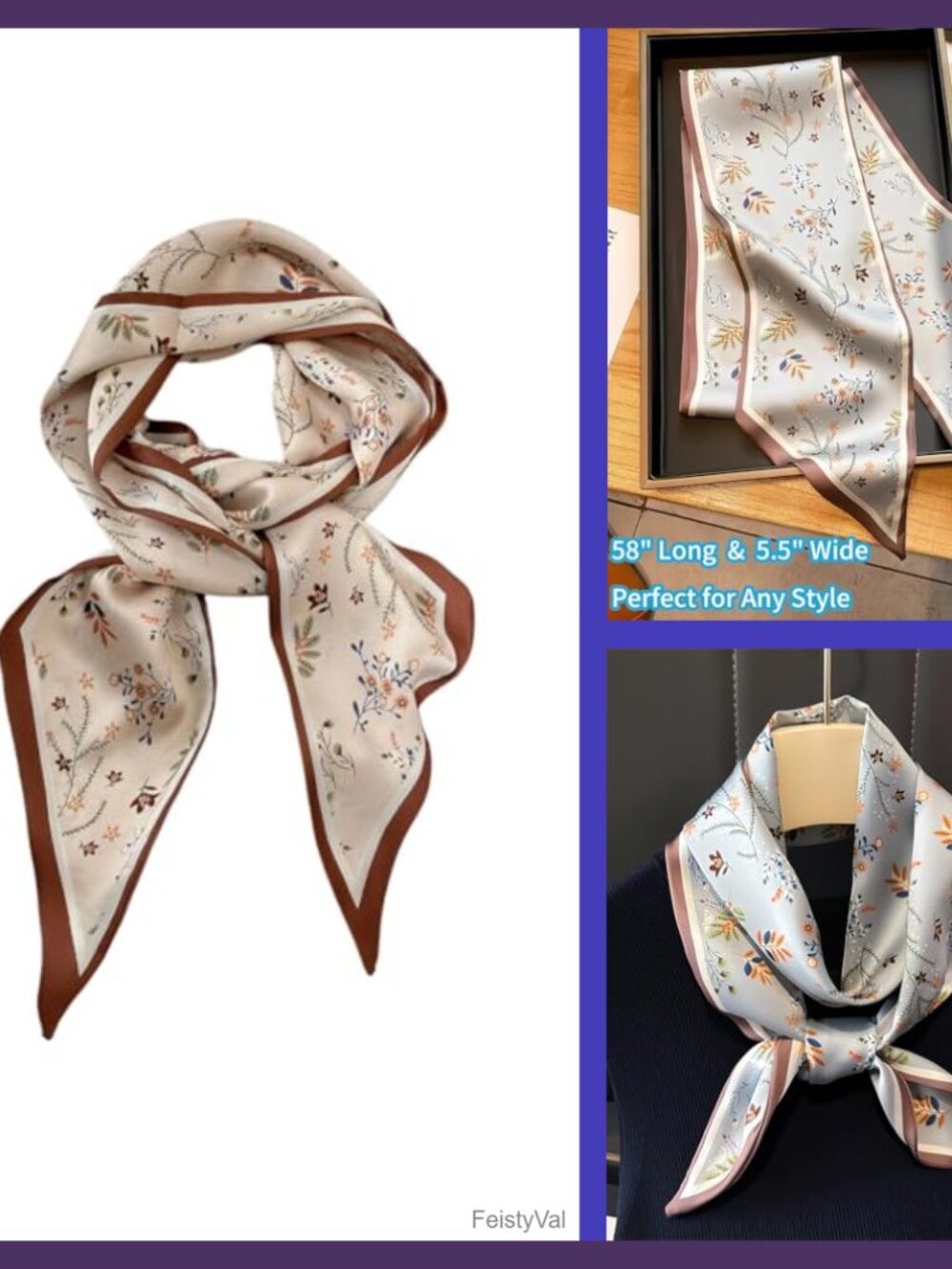 Long Skinny Silk Feeling Scarf Lightweight Neck Hair Purse Belt